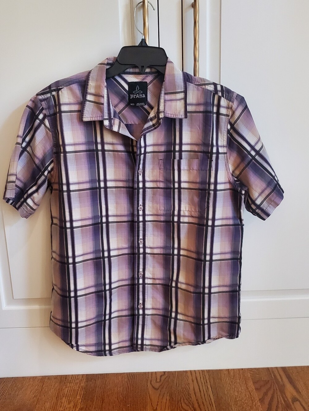 Prana Men’s Short-Sleeve Plaid Shirt in Purple